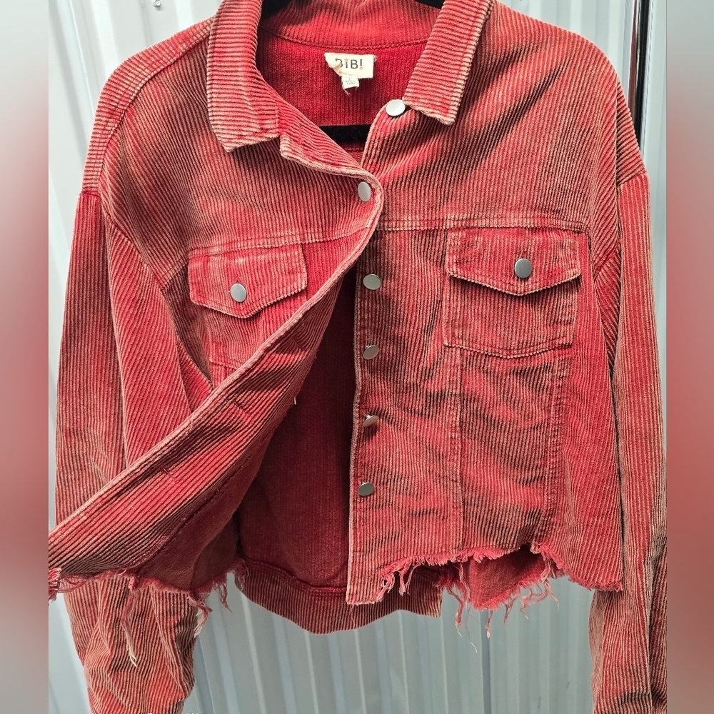 Women's Red Oversized Corduroy Jacket Size Large - Picture 6 of 8